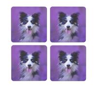 Hermoso Cachorro de Border Collie,Posavasos Cuadrados de Corcho MDF, Almohadilla para Tazas, Juego de 4 Posavasos para Bebidas