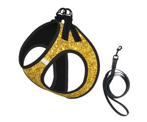 Hermoso Chaleco de Remolque para Mascotas pequeñas con patrón de Destellos Dorados, Correas Ajustables, fácil de Caminar, Correas Suaves y Transpirables, Adecuado para Perros y Gatos pequeños, etc.