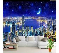 Hermoso Cielo Azul Estrellado Edificio De La Ciudad Escena Nocturna 3D Papel Pintado Pared Fácil Instalación Oficina Sala Estar Sofá Dormitorio TV Fondos Decoración-250cm×170cm
