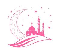 Hermoso cielo nocturno con mezquita y estrellas. Pegatinas de pared de papel adhesivo 42x46cm No daña la superficie de la pared Rosa