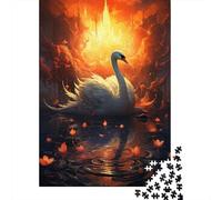 Hermoso Cisne Blanco Puzzle de 1000 Piezas Papel para Adultos Reflejo en el Lago Resplandor del Fuego Mejora Atención Juego Familiar Decoración Regalo 38x26cm/1000pcs