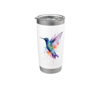 Hermoso colibrí acuarela colorido pájaro amante arte Vaso térmico de acero inoxidable de doble pared