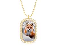 Hermoso collar personalizado de zorro en invierno para mujer, collares con colgante rectangular, joyería de moda, regalos, oro y plata.