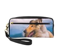 Hermoso Collie áspero, Bolsa de Maquillaje Bolsa de cosméticos Bolsa de Aseo de Viaje portátil Estuche de Cuero para Mujeres y niñas