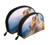 Hermoso Collie áspero, Bolsa de Maquillaje de Concha, Monedero pequeño para Mujer, Bolsa de artículos de tocador, Bolsa de cosméticos, 2 Piezas