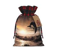 Hermoso color delfín, decoración de Navidad, bolsa de regalo con cordón, bolsas de regalo de Halloween y cumpleaños, bolsas de regalo reutilizables multiusos