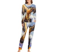 Hermoso conjunto de pijama de halcón peregrino para mujer, camiseta de manga larga y pantalones, ropa de dormir suave de 2 piezas, Estilo:, XXL