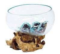 Hermoso cuenco abierto grande hecho a mano de vidrio fundido sobre madera