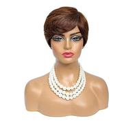 Hermoso Diadema de peluca corta esponjosa con flequillo inclinado for mujer adecuada for uso diario y fiesta(Bruin)