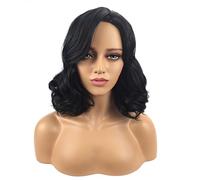 Hermoso Diadema de peluca rizada corta ligeramente dividida negra for mujer con estilo natural