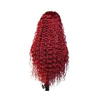 Hermoso El cabello humano de la peluca del frente cordón onda profunda pre desplumó transparente Borgoña 13x6 HD for las mujeres(24inches)