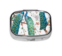Hermoso estampado de flores de pavo real., Pastillero cuadrado para bolsillo o monedero, pequeño contenedor de pastillas, organizador de pastillas de viaje