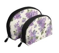 Hermoso Estampado de Flores moradas., Bolsa de Maquillaje de Concha, Monedero pequeño para Mujer, Bolsa de artículos de tocador, Bolsa de cosméticos, 2 Piezas