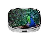 Hermoso estampado de pavo real, pastillero, pastillero cuadrado para bolsillo o monedero, pastillero pequeño, organizador de pastillas de viaje