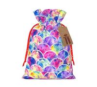Hermoso estampado de sirena de colores arcoíris de 4.7 x 6.9 pulgadas en bolsa de Navidad con cordón, ideal para adultos para envolver regalos para Navidad, Halloween
