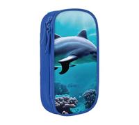 Hermoso estuche con estampado de delfines del mundo submarino, práctico estuche con múltiples compartimentos, para oficina, viajes, escuela, arte, suministros diarios, Blue, Talla única, Bolsillo para