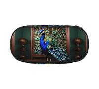 Hermoso estuche con estampado de pavo real para lápices, espacioso, con cremallera, herramientas de maquillaje de alta capacidad, suministros de oficina, Negro, One Size, Lindo