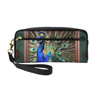 Hermoso estuche de maquillaje con impresión de pavo real para accesorios, artículos de papelería, artículos de tocador, compañero de viaje