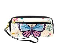 Hermoso estuche de mariposa para lápices, bolsa de piel sintética con cremallera, para niños y niñas, suministros escolares y de oficina