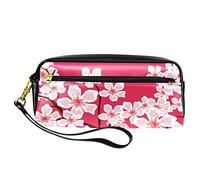Hermoso estuche japonés de flores de cerezo rosa para lápices, bolsa de piel sintética con cremallera para niños y niñas, suministros escolares y de oficina
