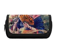 Hermoso estuche japonés Geisha divertido estuche de doble capa para bolígrafos, organizador de maquillaje, bolsa de maquillaje con compartimentos de gran capacidad
