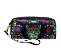 Hermoso estuche para lápices con patrón de calavera, bolsa de piel sintética con cremallera para niños y niñas, suministros escolares y de oficina