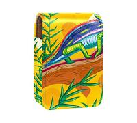 Hermoso estuche portátil para pintalabios de bosque verde camaleón para viajes, mini caja de almacenamiento de lápiz labial con espejo para mujeres y mujeres, bolsa de cosméticos de cuero, Varios colores, 9.5x2x7 cm/3.7x0.8x2.7 in