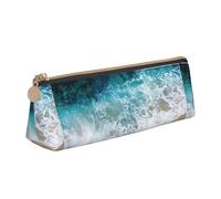 Hermoso estuche triangular con estampado de olas del océano, organizador de suministros de gran capacidad, bolsa de papelería de oficina