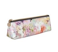 Hermoso estuche triangular de cuero con estampado de flores rosas, bolsa de papelería escolar, bolsa de lápices para adolescentes, suministros escolares y de oficina