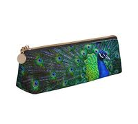 Hermoso estuche triangular de piel con estampado de pavo real, bolsa de papelería escolar, bolsa de lápices para adolescentes