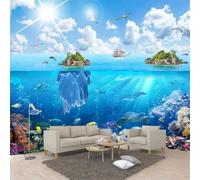 Hermoso Fresco Mundo Submarino Islas Veleros Cielo 3D Papel Pintado Tapiz Textura de Seda Oficina Comedor Sofá Dormitorio Sala Estar TV Fondo Pantalla-400cm×280cm