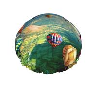 Hermoso globo de aire caliente multiescena y multiusos, gorro de ducha impermeable de doble capa y gorro de cocina, adecuado para adultos, niños y hombres y mujeres.