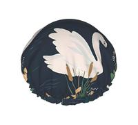Hermoso gorro de ducha con estampado de cisnes blancos en el lago para mujer, gorro de baño elástico de doble capa para el hogar, spa, hotel y peluquería