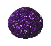 Hermoso gorro de ducha con estampado de purpurina morada para mujer, ligero, reutilizable, suave, impermeable, a prueba de fugas.