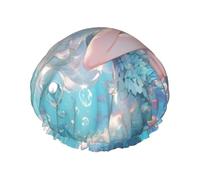 Hermoso gorro de ducha con estampado de sirena con elástico y reutilizable para cabello largo y corto, gorro de pelo de doble capa
