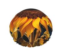 Hermoso gorro de ducha de doble capa con estampado de girasol, reutilizable, ligero y suave, para mujer