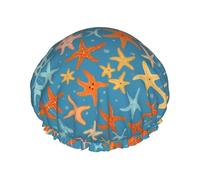 Hermoso gorro de ducha reutilizable con estrella de mar para mujer, doble capa impermeable, esencial para el tratamiento del cabello