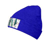 Hermoso gorro de punto con estampado de flores de pavo real para hombres y mujeres, gorro de punto de invierno, gorro de esquí suave, unisex, regalo de invierno, azul, Talla única