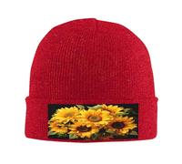 Hermoso gorro de punto de girasol para hombres/mujeres, gorro de punto con puños - Sombreros de punto para invierno suave y cálido, Rojo -, talla única
