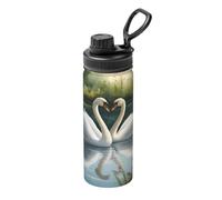 Hermoso hervidor deportivo aislado de acero inoxidable portátil con estampado de cisnes en el lago, 18 onzas, para gimnasio, camping