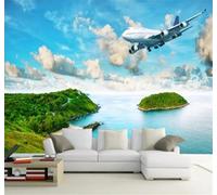 Hermoso Isla Tropical Selva Avión 3D Papel Pintado Pared Fácil Instalación Oficina Sala Estar Sofá Dormitorio TV Fondos Decoración-150cm×105cm