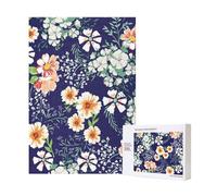 Hermoso jardín de flores, pétalos florales, hojas, prado naranja, rompecabezas de madera de 300 piezas para diversión familiar para adultos.