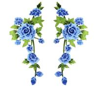 Hermoso juego de 2 parches de tela floral para decoración de prendas con delicado patrón calado bordado calado
