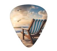 Hermoso juego de púas impresas con cielo azul y mar: 12 púas de guitarra finas, medianas y gruesas, adecuadas para guitarra, bajo, guitarra eléctrica y ukelele