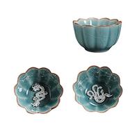 Hermoso juego de tazas de té de dragón chino y loto fénix y pez dorado, taza de té de cerámica con incrustaciones de loto plateado 3D, taza de té chino Kungfu (color: juego de dragón chino y fénix)