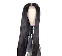 Hermoso La densidad natural del negro 220 de las pelucas rectas cabello humano la peluca frontal cordón transparente 13x6 Hd pre desplumó(18inches)