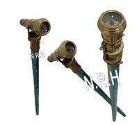 Hermoso Latón Antiguo Telescopio con Brújula Madera Cuero Bastón