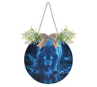 Hermoso letrero decorativo de lobo azul para puerta de habitación, coronas de otoño para puerta delantera, primavera, verano, otoño, invierno, vacaciones, Halloween, Navidad, decoración de Pascua