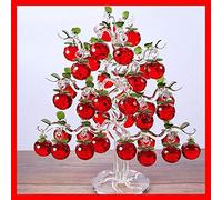 Hermoso manzano de cristal de cristal con 36 PCS Manzanas Fengshui Artesanía Árbol Colgando Adorno Cuarto de casa-Blau_12 cuelga 30mm de manzana