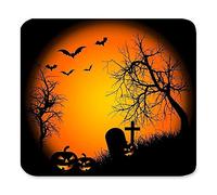 Hermoso miedo espeluznante Feliz Halloween Calabaza Truco o invitación Piedra sepulcral Cuervo Castillo Murciélago Árbol Luna Regalo de fantasía Rectángulo personalizado único Alfombrilla de ratón